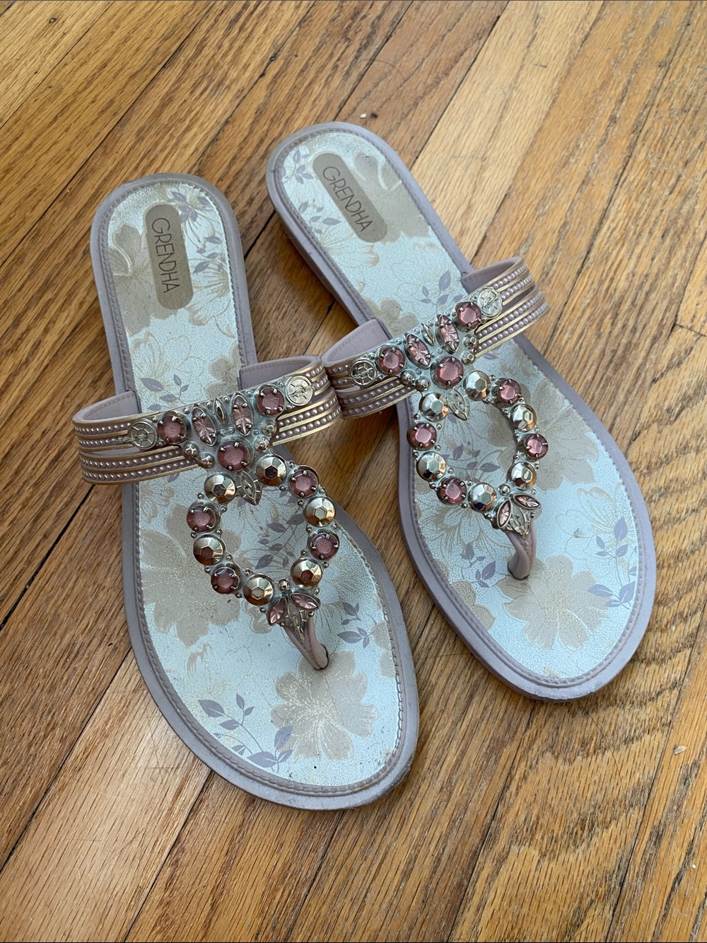 Grendha Taupe Jeweled Thong Sandals
